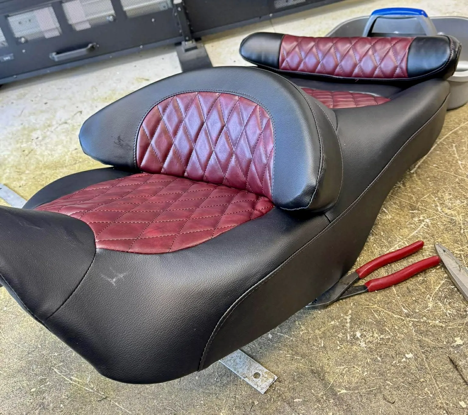 Red and black diamond stitched custom seat
